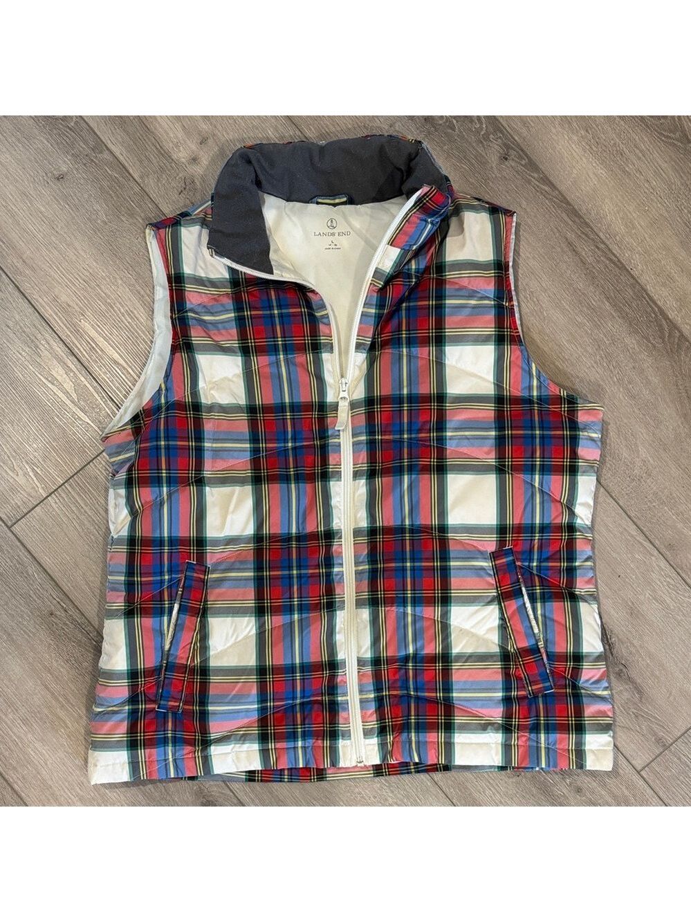 Lands' End Multicolor Plaid Vest